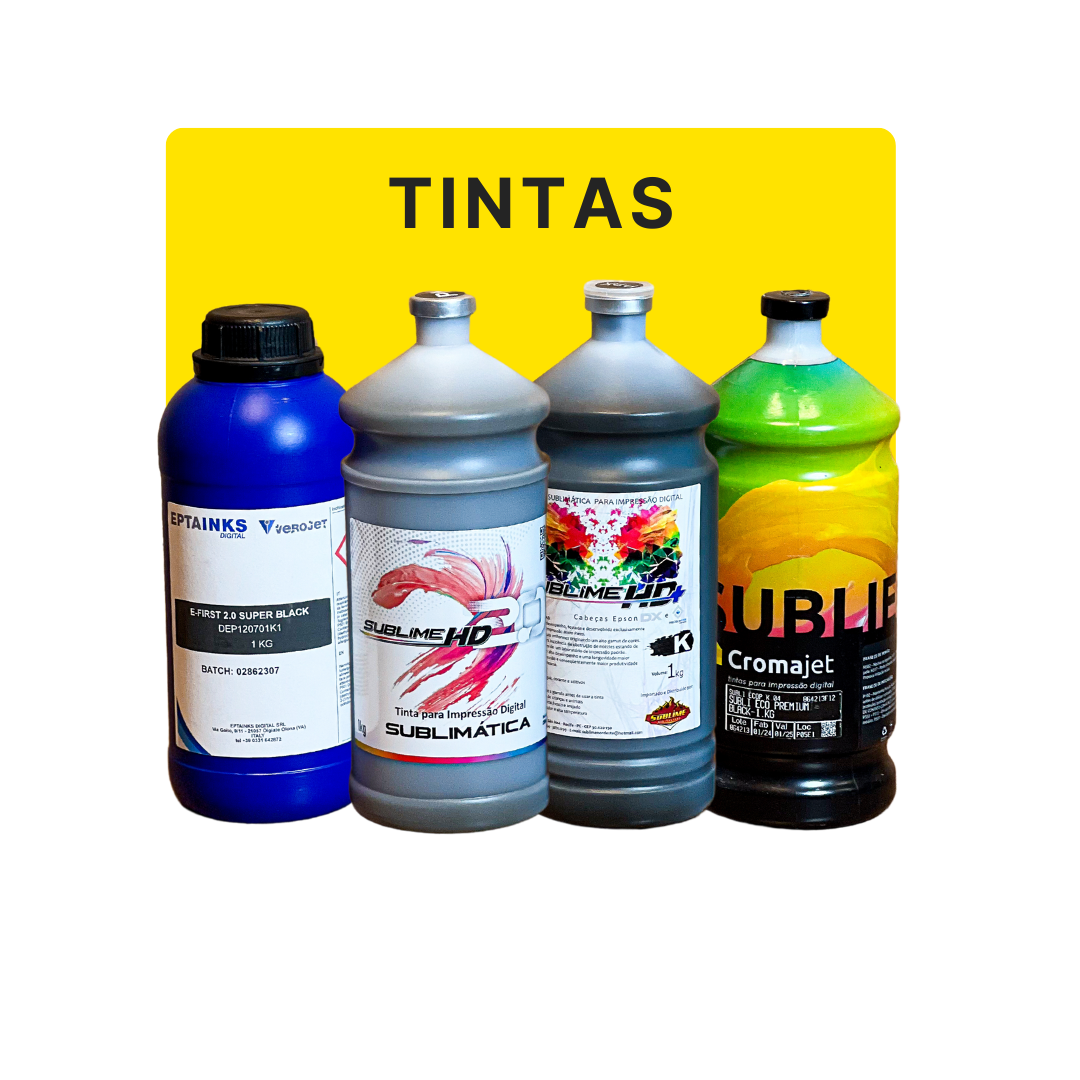 Frasco SublimeHD 2.0 ao lado das demais tintas do portfólio
